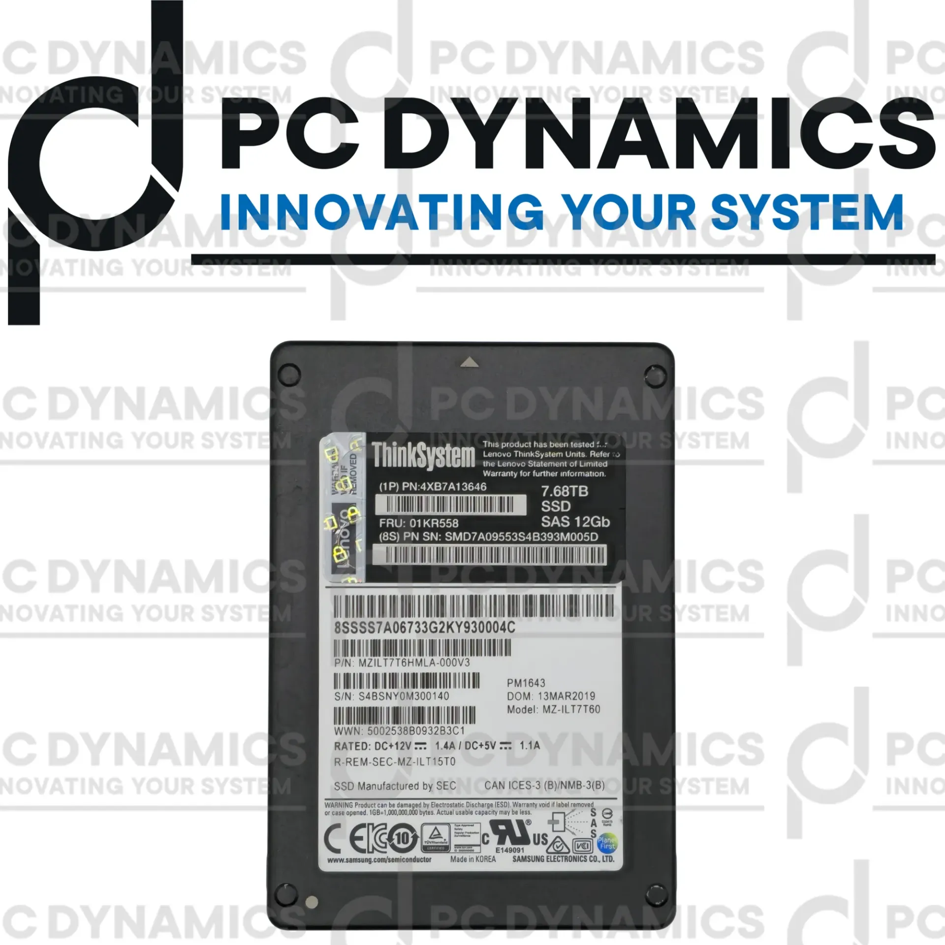 [7.68TB SAS] SSD Lenovo Samsung 7.68TB 01KR558 • MZILT7T6 PM1643 SAS