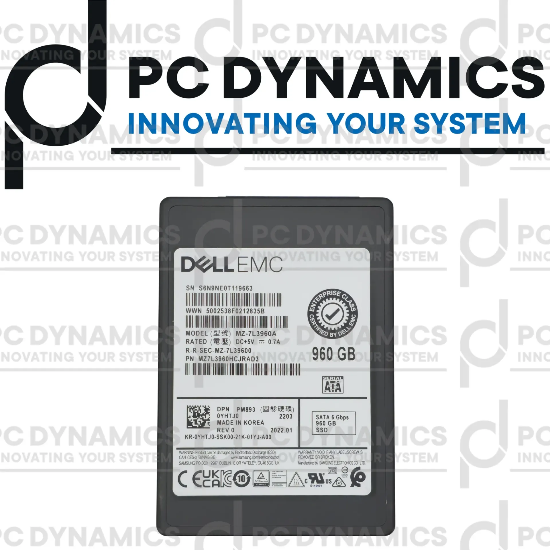 SSD Samsung DELL 960GB PM893 YHTJ0 MZ7L3960HCJR