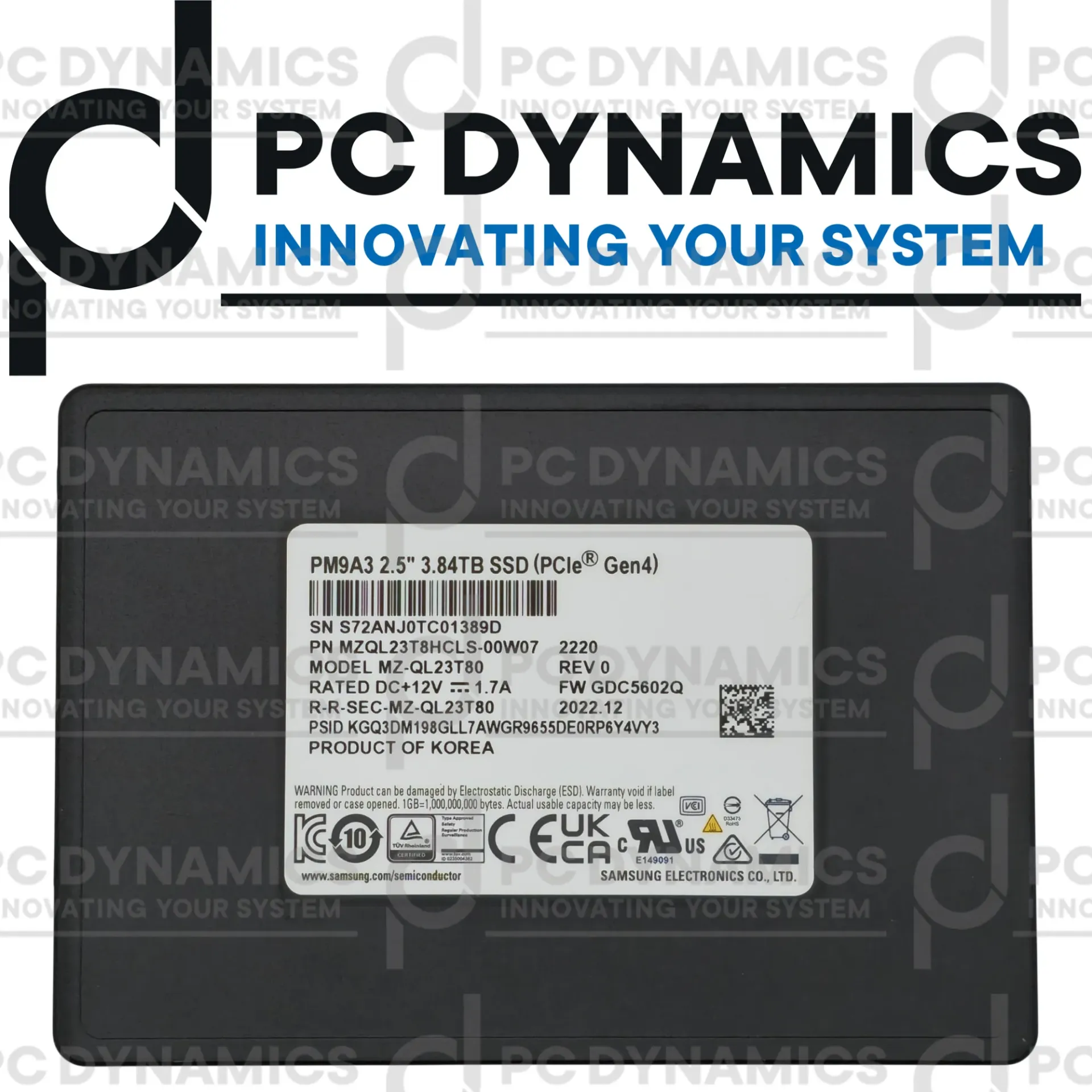 SSD Samsung PM9A3 3.84TB MZQL23T8HCLS-00W07 NVMe PCIe Gen4 U.2