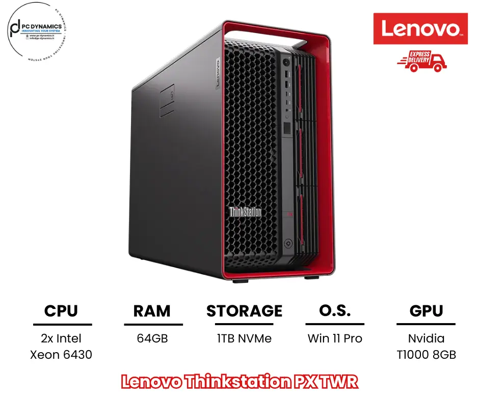WORKSTATION - Lenovo Thinkstation PX Tower - 2x Xeon 6430 32C 2.1Ghz - 64GB RAM - 1TB NVMe - T1000 8GB